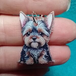 Cute Yorkie dog wire dangle earrings black brown